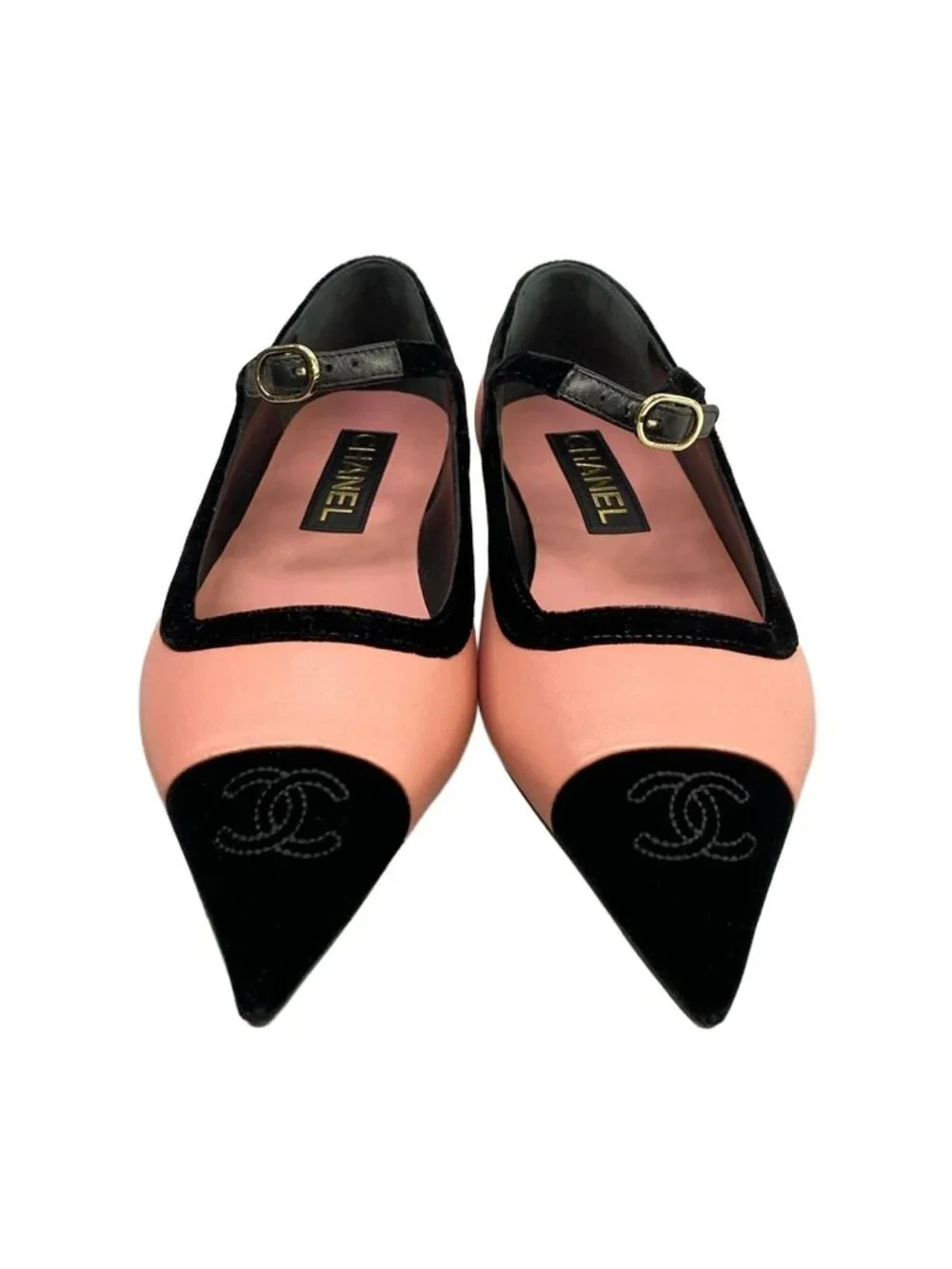 Chanel Flat Shoes 1 2C Mary Jane Light Pink CC Logo Lambskin 37